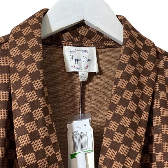 NWT Hippie Rose Jacket M/L Brown Checkerboard Stretch Knit Blazer - Picture 8 of 14